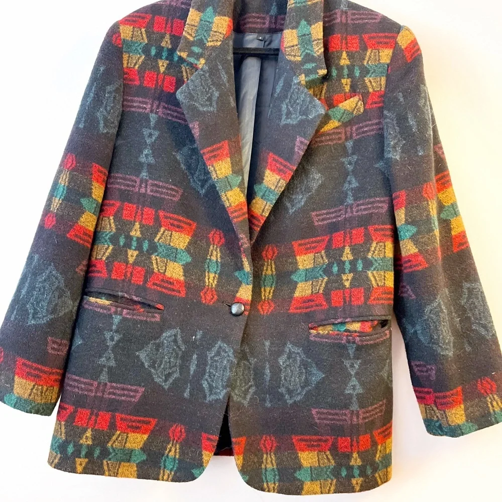 Vintage Eco Fashions Southwestern Tapestry Blazer Jacket Size 5 Wool Blend - Picture 11 of 11